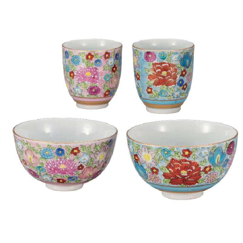 Rakuten - 九谷焼 大志窯 睦揃 (飯碗2客・湯呑2客) 本金花詰