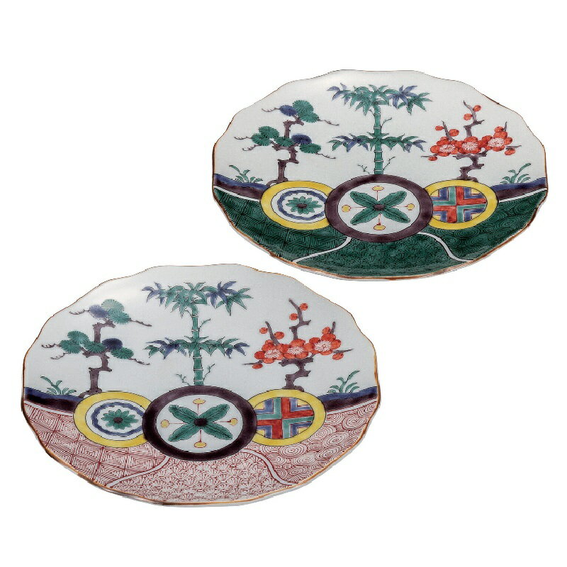 九谷焼 銀泉窯 6号組皿 割取松竹梅