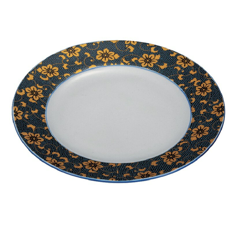 九谷焼 6.5号盛皿・青粒鉄仙