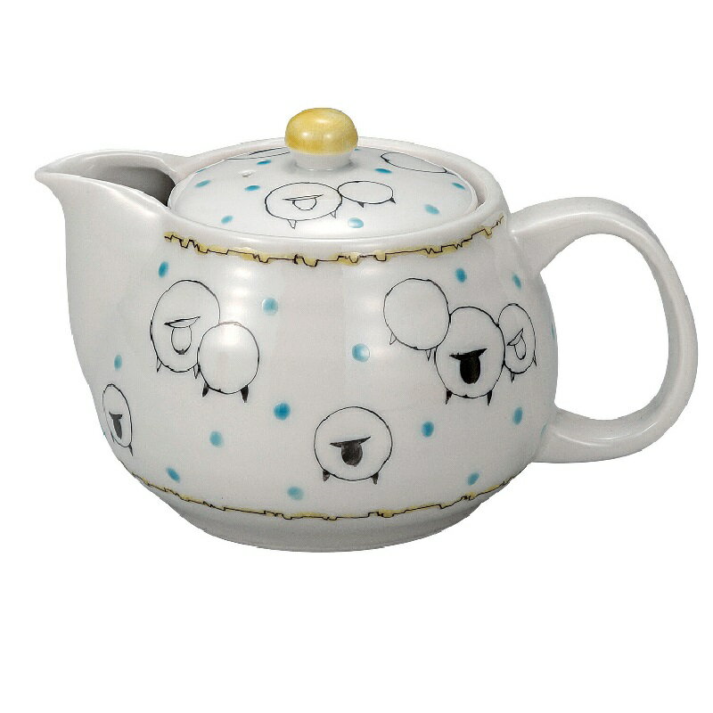 九谷焼 ポット急須 ・岡田絹代 ひつじちらし 網付 (容量360ml)