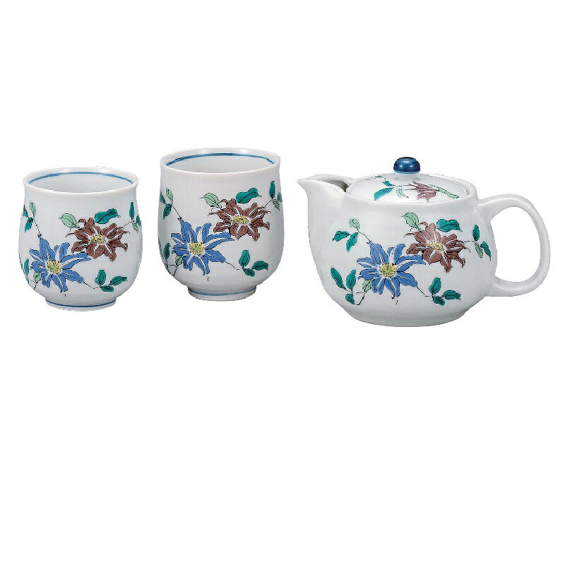 サイズ： 湯呑/大・径7.6 高8.3 (cm) 湯呑/小・径7.2 高7.5 (cm) ポット・容量360ml 素材：磁器 生産地：日本 九谷焼で作られたポットと組湯呑を組合せたセットで、絵柄を揃えて楽しみたい方に最適です。 好みの茶葉に合わせて、九谷五彩の施されたポットで華やかなティータイムをお楽しみください。 ご家族やご友人、結婚祝いなどのお祝いやペアの贈り物にも喜ばれています。 古九谷開窯から360年を迎えた経済産業大臣認定伝統工芸・九谷焼 パリ万博に出品されジャパン・クタニとして世界に名を轟かせ、大英、ルーヴルなど世界各地の有名美術館に収蔵された色絵の妙技をご堪能下さい。