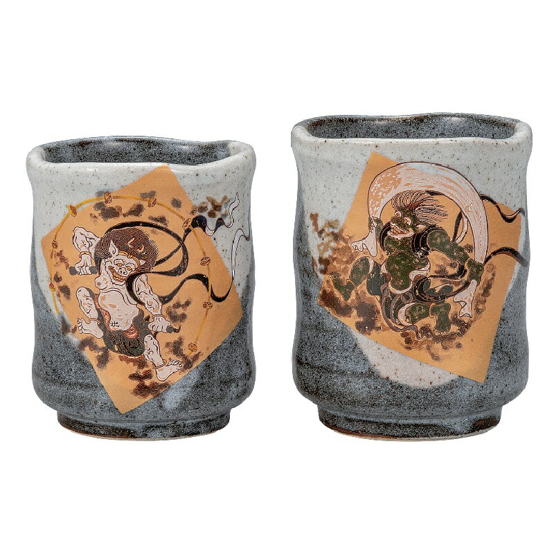 Kutani Ware - 九谷焼 組湯呑・風神雷神