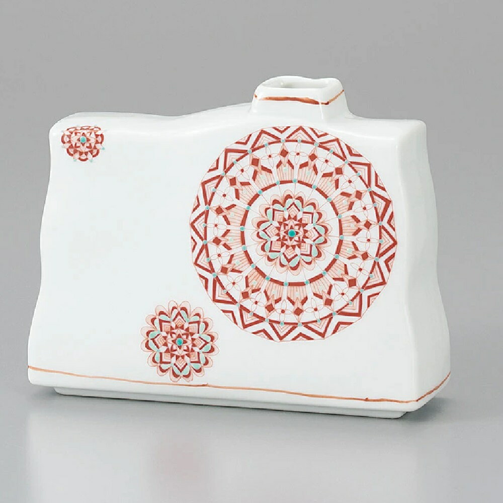 九谷焼 大志窯 5号一輪生 赤絵丸紋