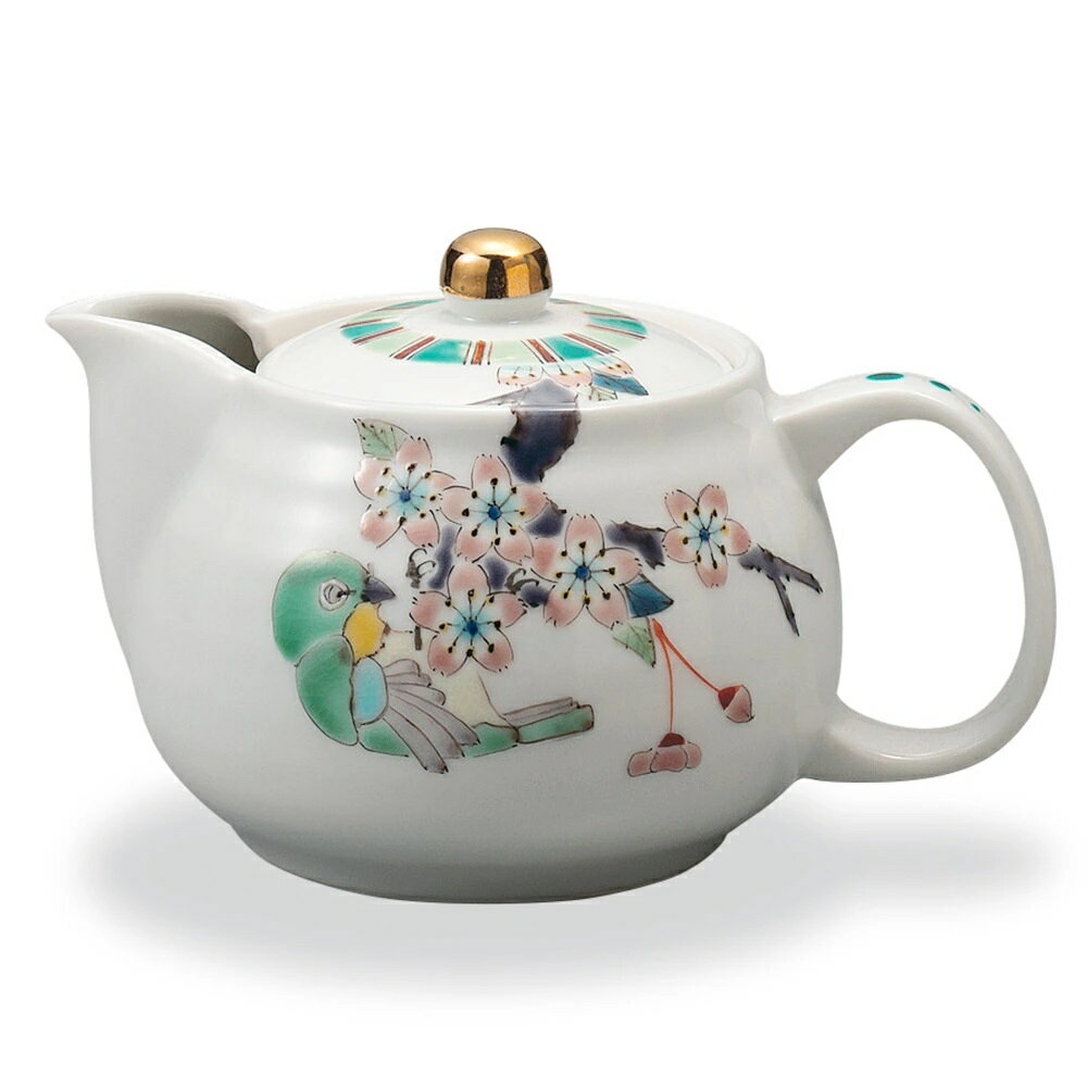 九谷焼 大志窯 ポット急須 桜に目白 /茶こし付