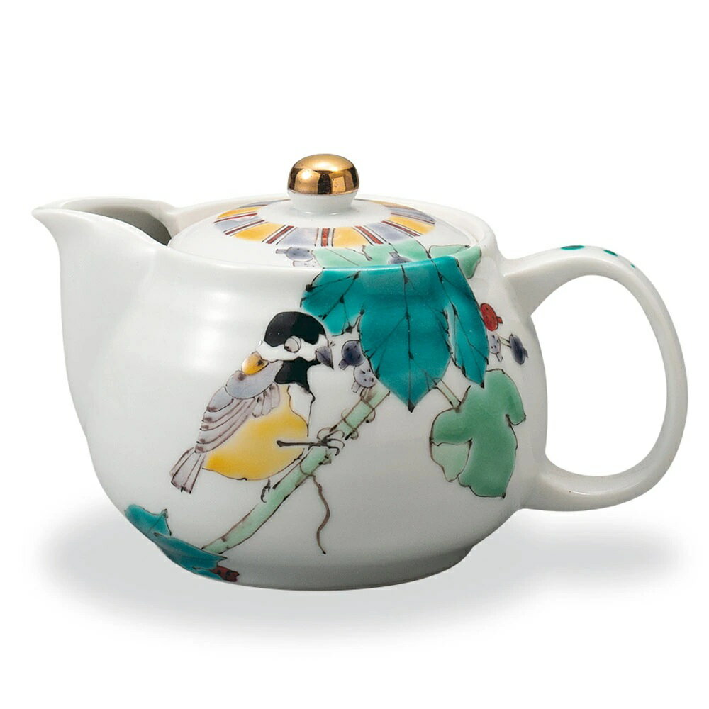 九谷焼 大志窯 ポット急須 野葡萄に山雀 /茶こし付