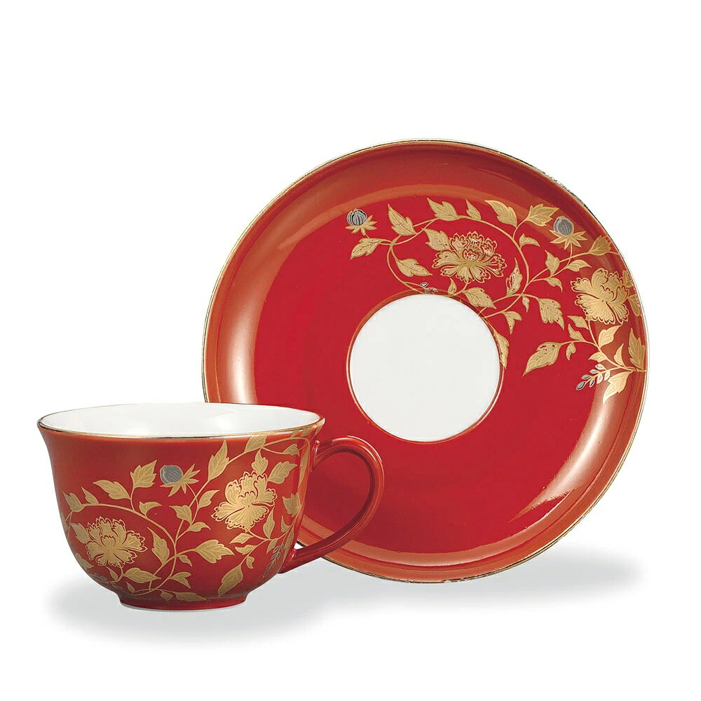 九谷焼 大志窯 コーヒーカップ＆ソーサー 金襴手 赤