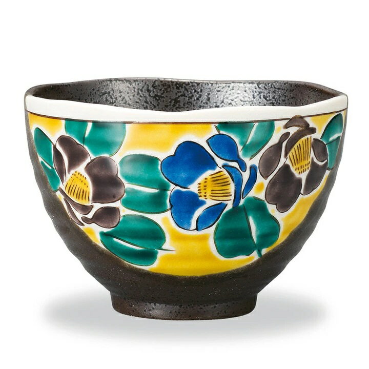 九谷焼 幸洋窯 茶漬碗 吉田屋風山茶花（黄）