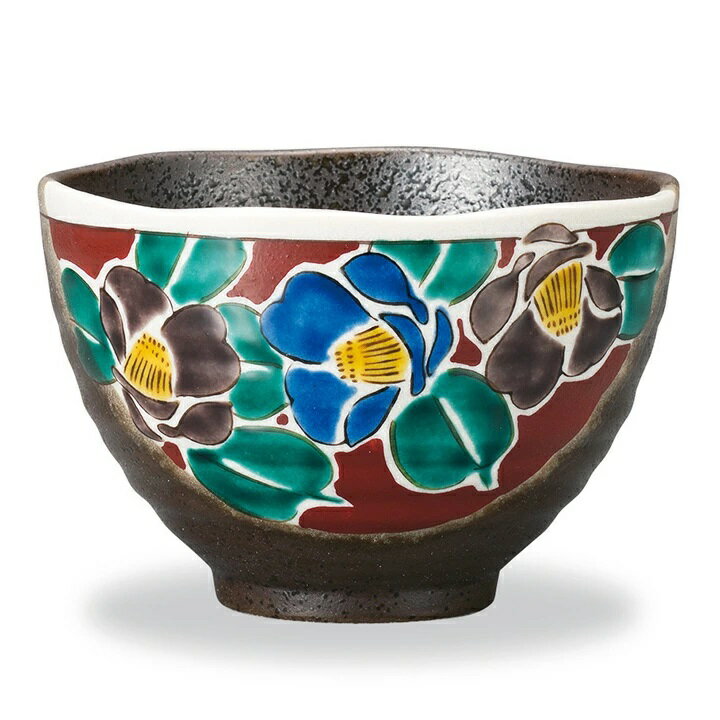 九谷焼 幸洋窯 茶漬碗 吉田屋風山茶花（赤）