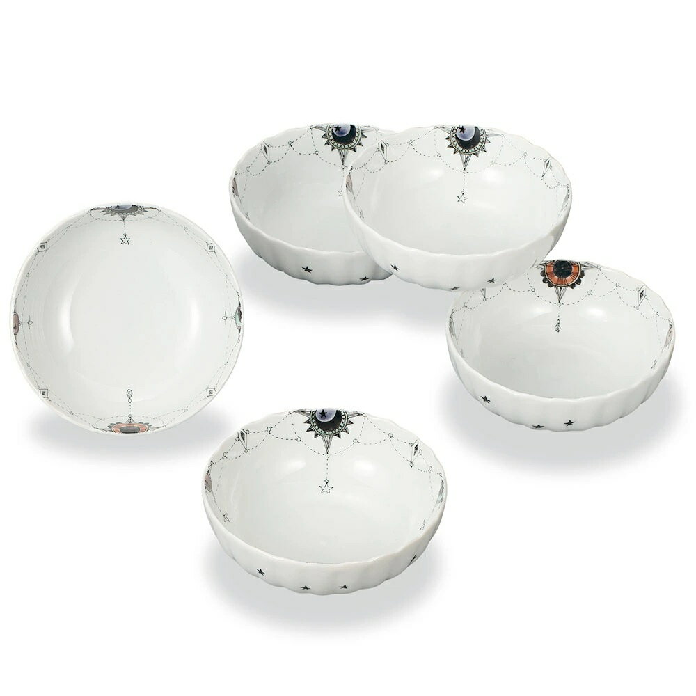 九谷焼 岡田絹代 4.5号小鉢揃 月と太陽 (5客組)