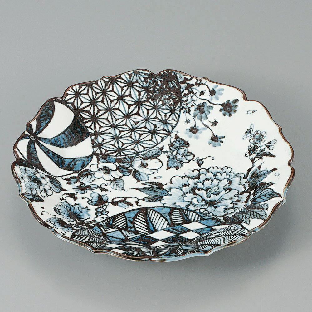 九谷焼 千椿 10号盛皿 花寄せ