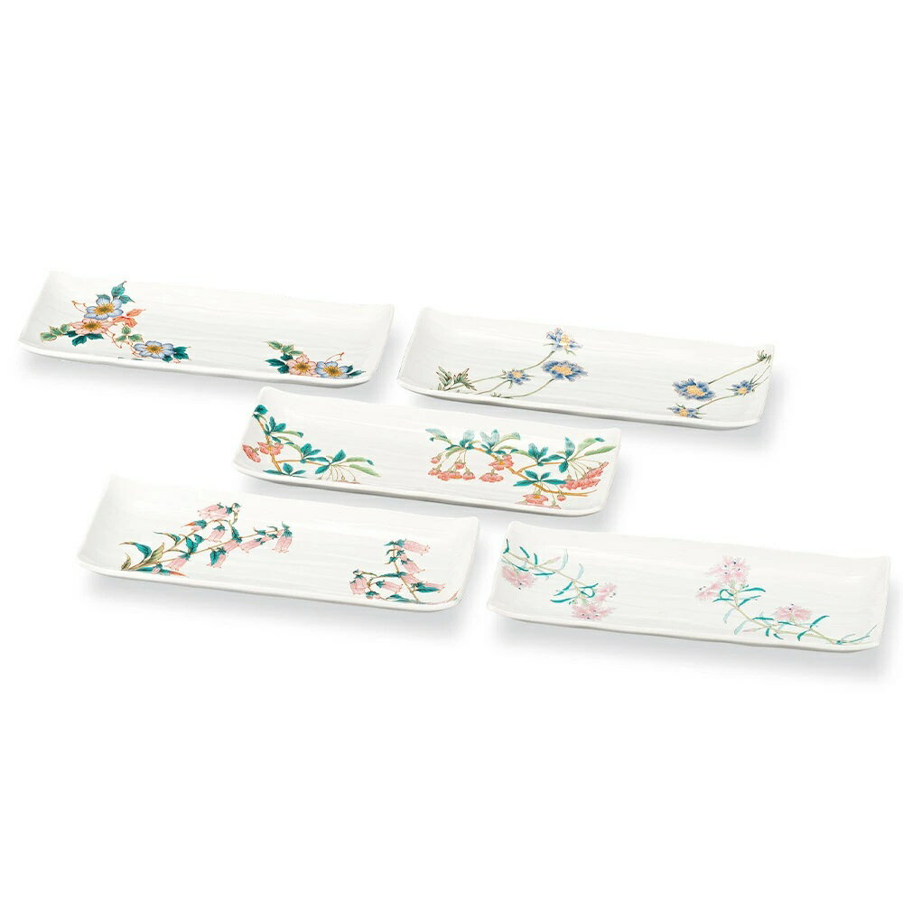 九谷焼 9.6号皿揃 絵変わり草花 (5枚組)