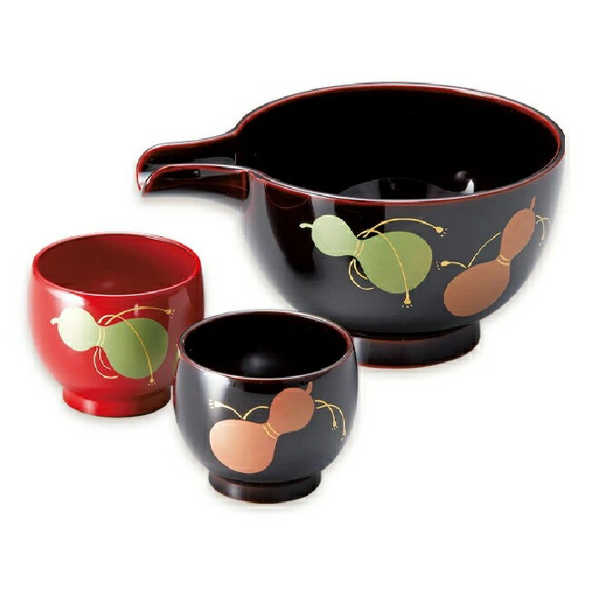 越前漆器・越前塗 雅乃 酒器揃(酒器・ぐい呑×2客) ひさご蒔絵