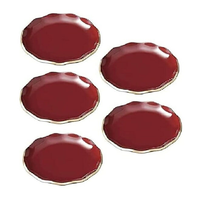 越前漆器・越前塗 雅乃 金彩フローラ銘々皿 吟朱 (5枚組)