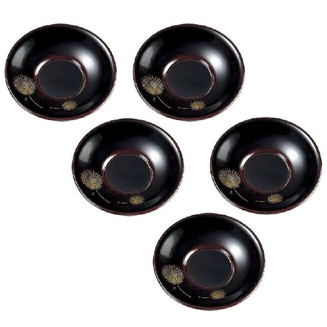 越前漆器・越前塗 雅乃 沈金飛花 百合茶托（小）溜（5枚組）日展作家 冨田立山作