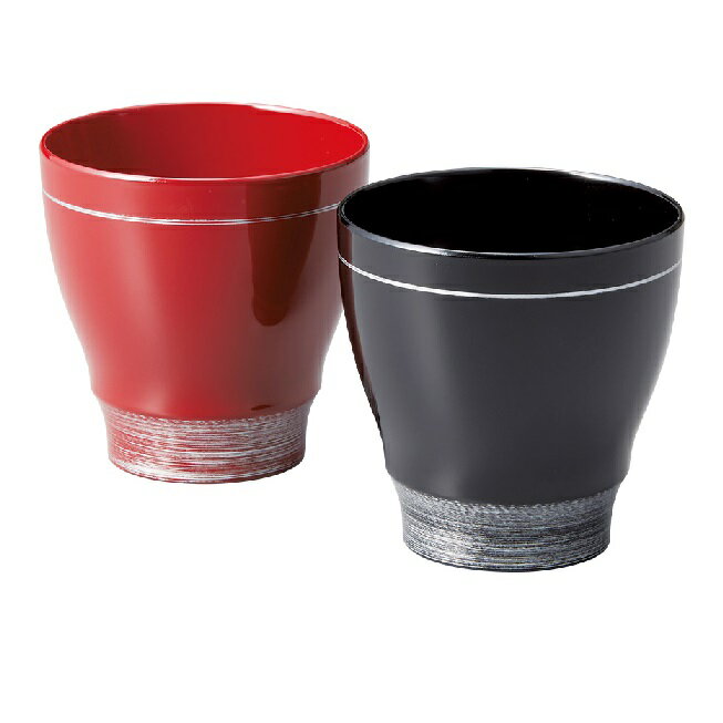 越前漆器・越前塗 雅乃 銀ライン フリーカップペア 朱・黒（食洗機対応）