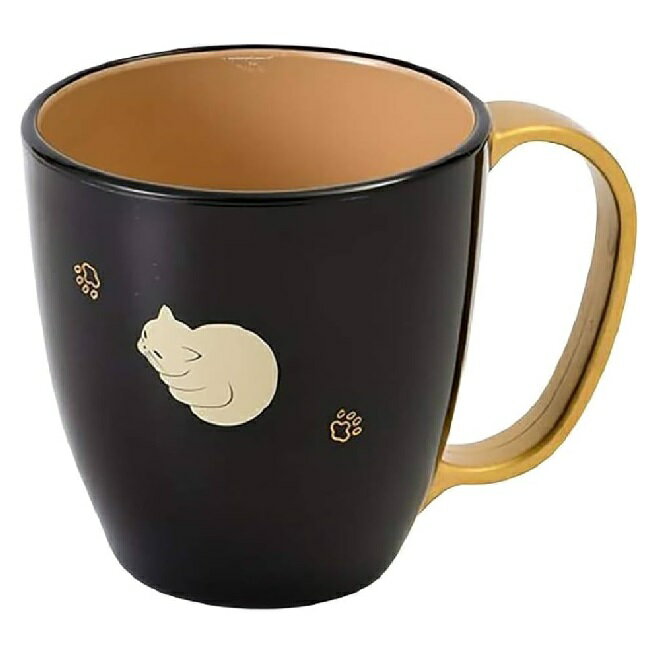 越前漆器・越前塗 雅乃 ねこ持ち手金 マグカップ (黒内白) 食洗機・レンジ対応