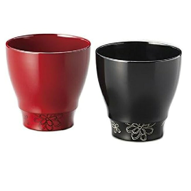 越前漆器・越前塗 雅乃 フラワー フリーカップ ペア 朱・黒