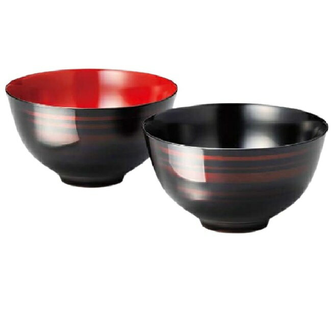 越前漆器・越前塗 雅乃 夫婦椀 欅振袖汁椀 木地呂内朱・内黒(伝統工芸士・梶原伸夫作)
