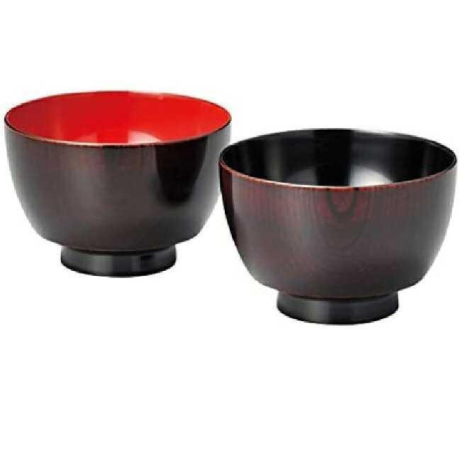 越前漆器・越前塗 雅乃 夫婦椀 欅振袖汁椀 木地呂内朱・内黒(伝統工芸士・梶原伸夫作)