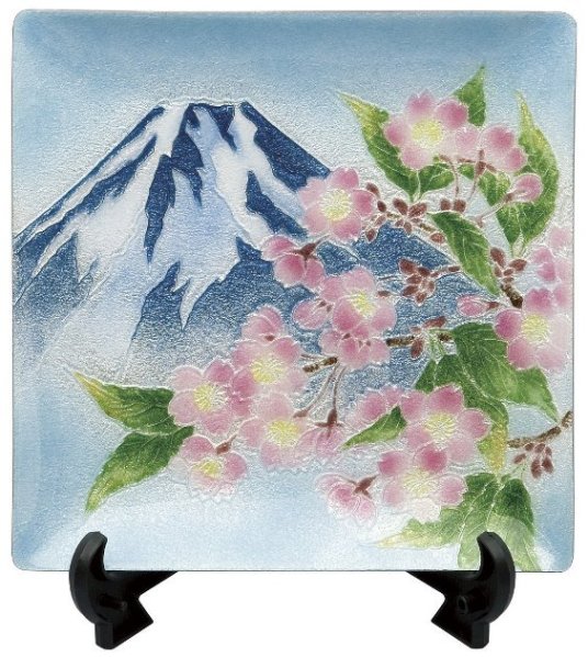 七宝焼 66 富士桜 飾り皿　104-01