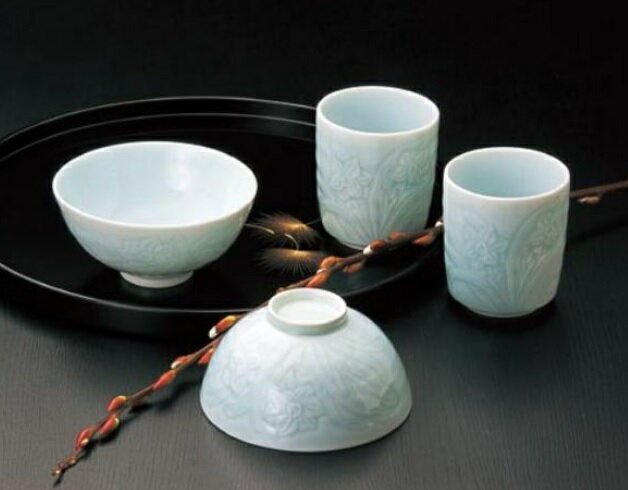 快山窯 青磁 組飯碗&組湯呑セット