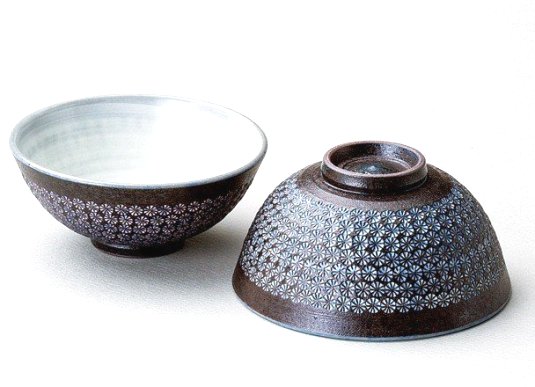 京焼・清水焼 敏也窯　南蛮三島詰　組飯碗　化粧箱