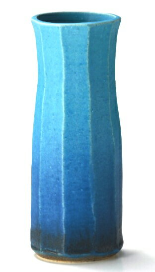 信楽焼 紫水窯　晴嵐　面取花入 サイズ約8.5×8.5×高さ22.5cm