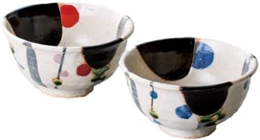 美濃焼/JAPAN　玉山窯　黒織部 組飯椀/組湯呑