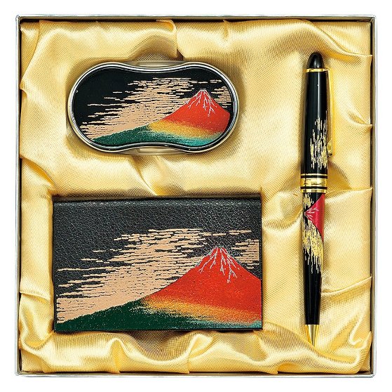 山中漆器 8V-516 ステーショナリーセットJ 赤富士(B)<ギフト プレゼント お祝い お返し 昇進 入学 海外への土産>