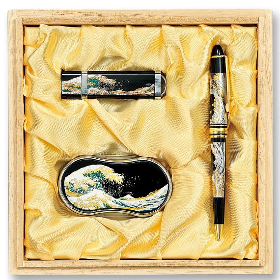 山中漆器 8V-519 ステーショナリーセットM 波(B)桐箱入<ギフト プレゼント お祝い お返し 昇進 入学 海外への土産>