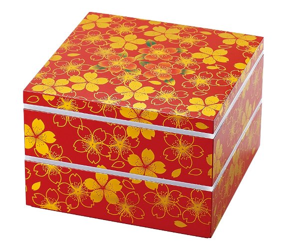 山中漆器　MIYABI　8R-706　7.0　角二段オードブル華の舞　赤（シール付）