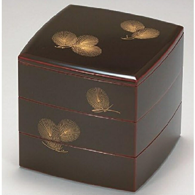 越前漆器・越前塗 漆遊館 溜内朱 若松沈金 60三段重