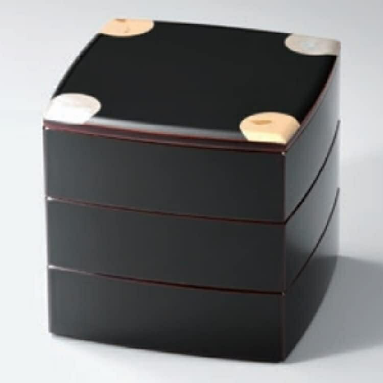 越前漆器・越前塗 漆遊館 溜内朱 日月 60胴張三段重