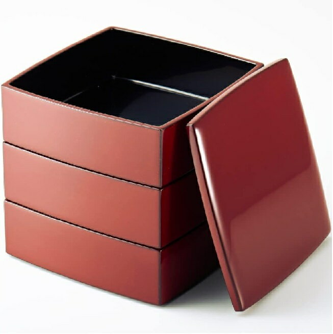 越前漆器・越前塗 漆遊館 茜朱黒 65隅角胴張三段重