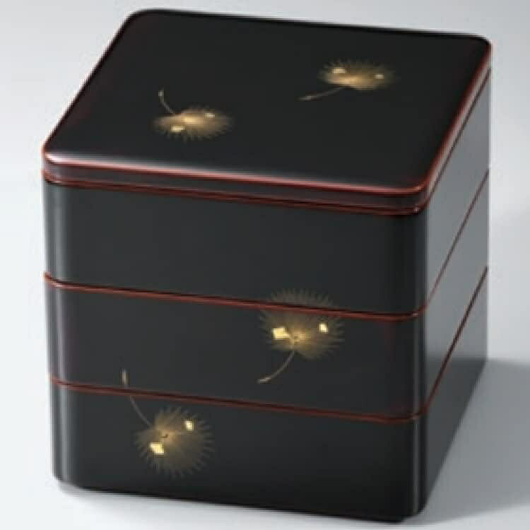 越前漆器・越前塗 漆遊館 溜内朱 飛花 65隅丸 三段重