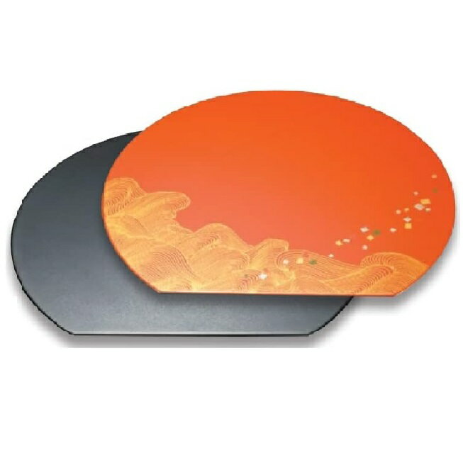 越前漆器・越前塗 漆遊館 朱 色紙波 裏黒石目 半月両面マット