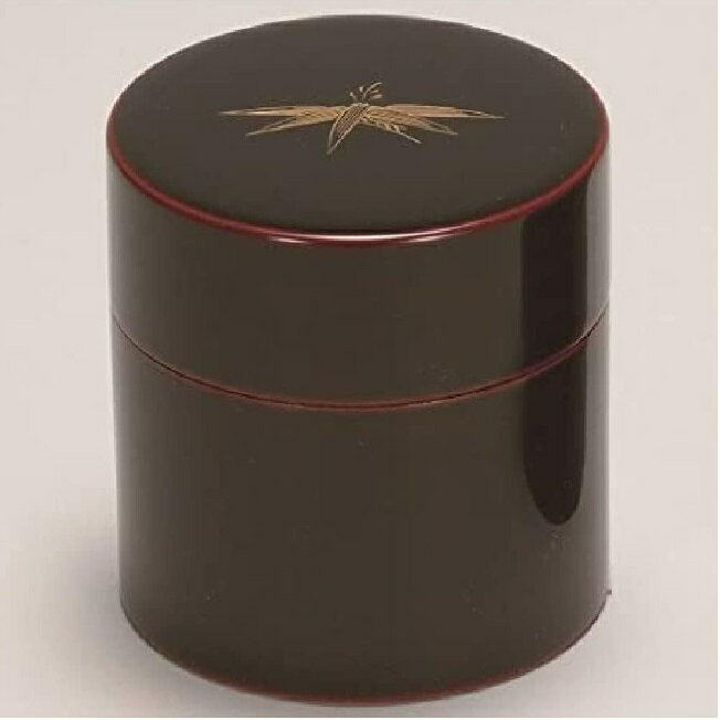 越前漆器・越前塗 漆遊館 溜 笹絵 茶筒 中蓋付