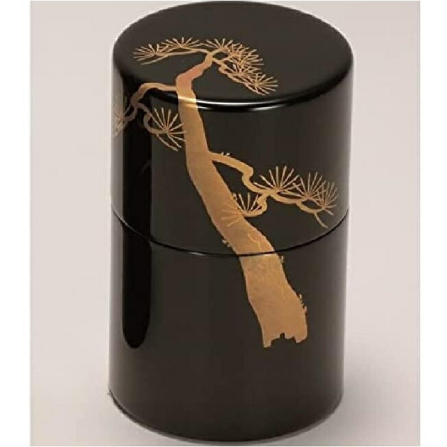 越前漆器・越前塗 漆遊館 黒 老松 高茶筒 中蓋付