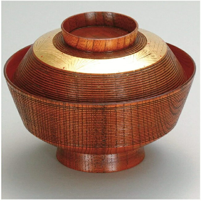 越前漆器・越前塗 漆遊館 吸物椀 溜 拭漆内朱 金箔帯 天竜寺椀