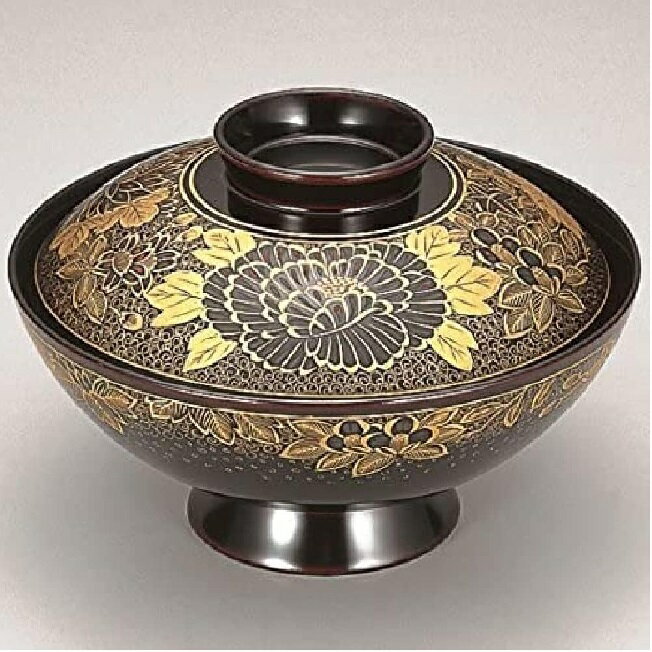 越前漆器・越前塗 漆遊館 吸物椀 溜 秋草沈金 御殿椀