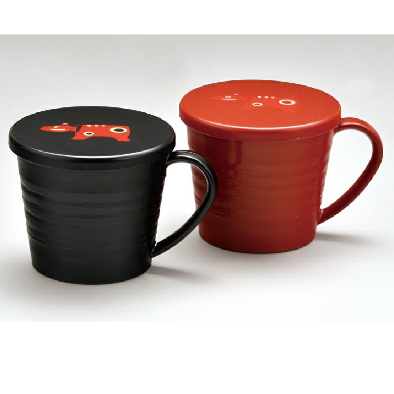 会津漆器・会津塗 フタ付マグカップ つや消し 赤べこ