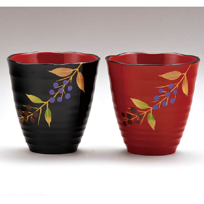 会津漆器・会津塗 溜/朱 ペアマグカップ 紫式部の商品画像