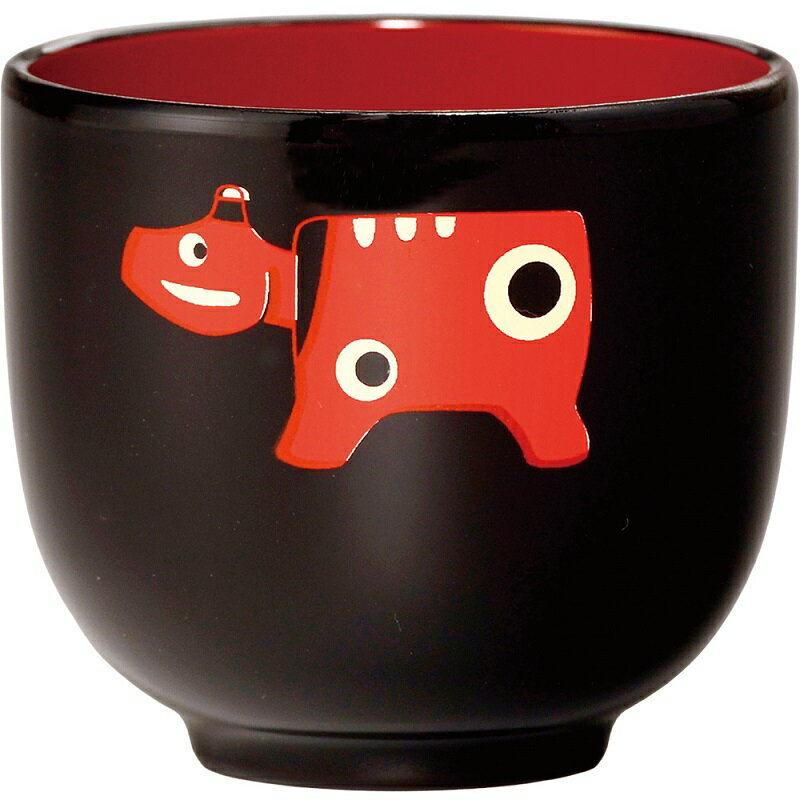 会津漆器・会津塗 溜内朱 都 ぐい呑み 赤べこ