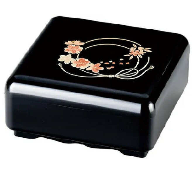 会津漆器・会津塗 黒 6.5 緑型 一段重 花むすび