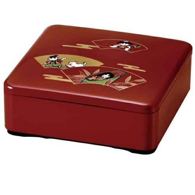 会津漆器・会津塗 朱 6.0 一段重 昔ばなし