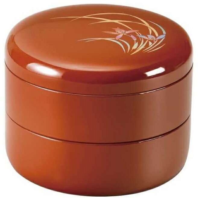 会津漆器・会津塗 黒 5.5 丸 二段重 華うさぎ（手描）