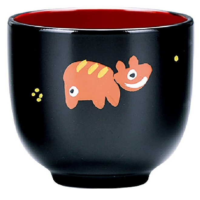 会津漆器・会津塗 溜内朱 都 ぐい呑み （手描）赤べこ