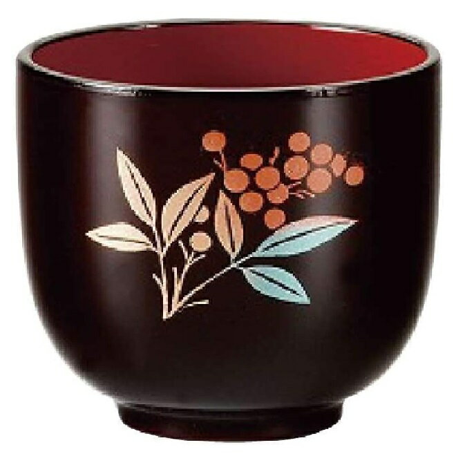 会津漆器・会津塗 溜内朱 都 ぐい呑み (1月/南天)