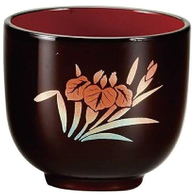 会津漆器・会津塗 溜内朱 都 ぐい呑み (4月/あやめ)