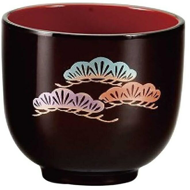 会津漆器・会津塗 溜内朱 都 ぐい呑み (12月/松)